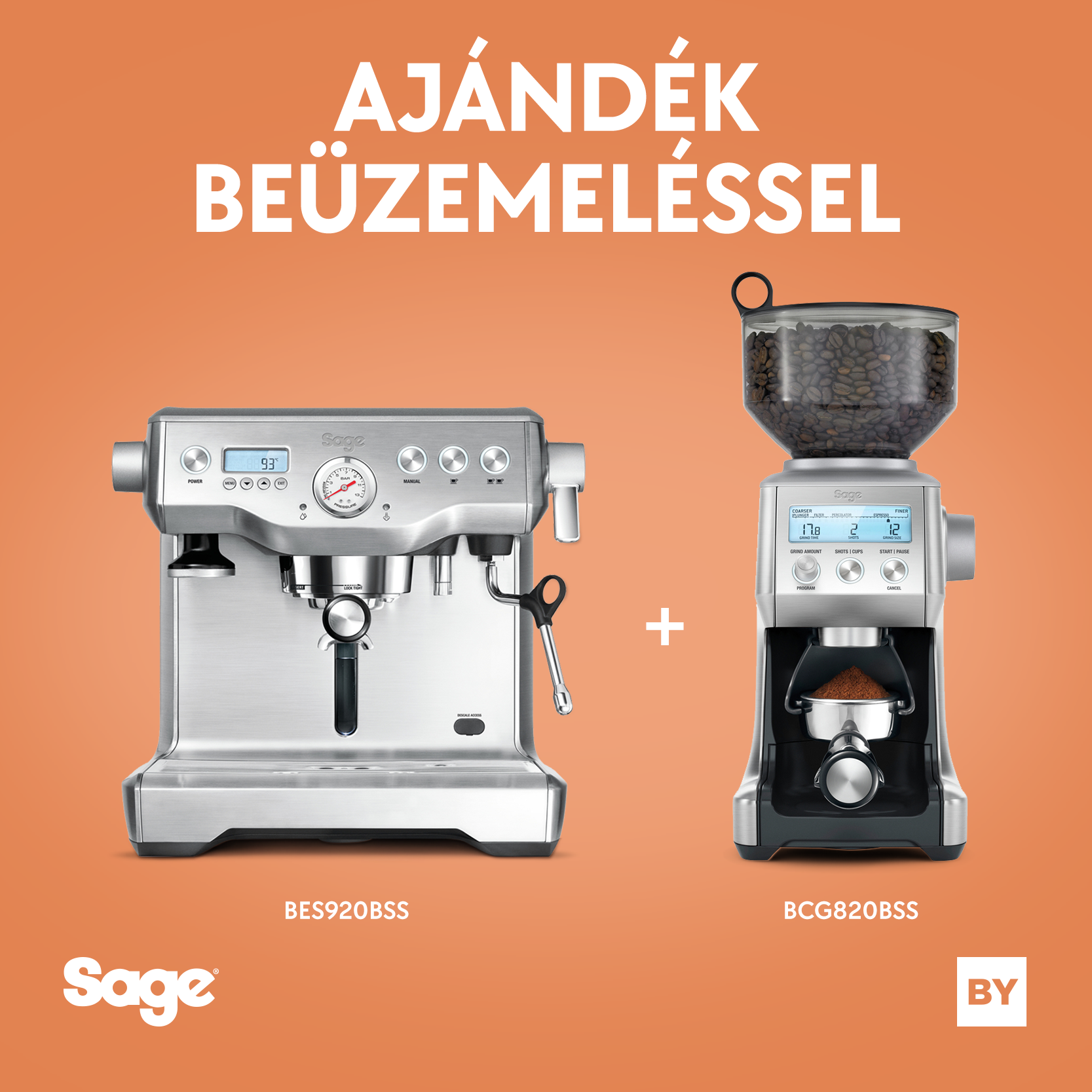 Sage BES920BSS kávégép + BCG820BSS őrlő - The Dynamic Duo™